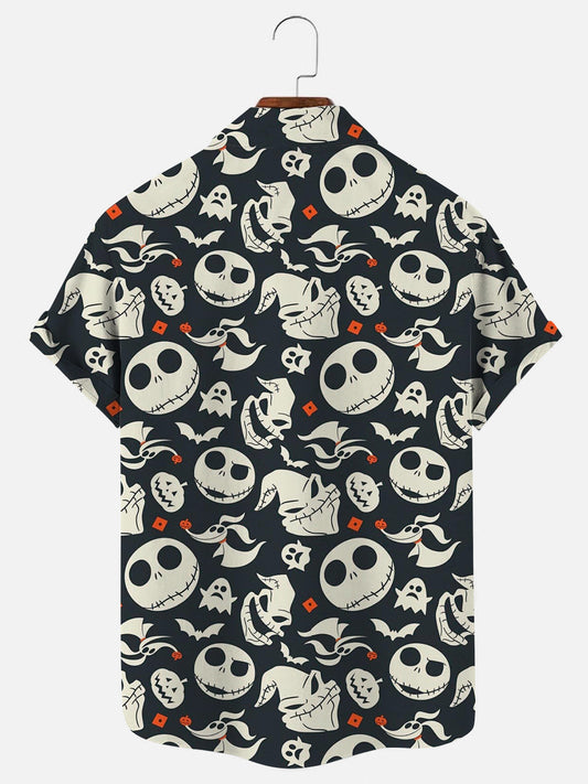 Men's Halloween Jack Skull Print Hawaiian Short Sleeve Shirt