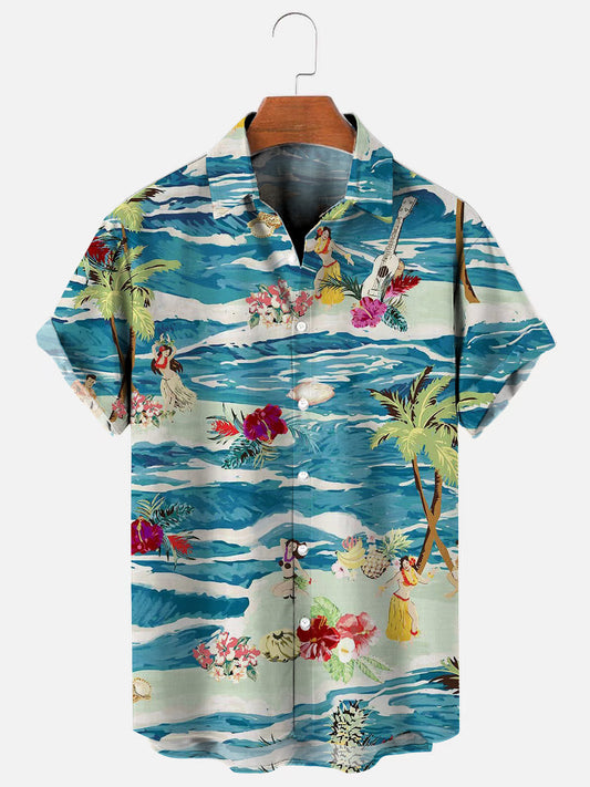 Men's Vintage Hawaiian Print Breathable Short Sleeve Shirt