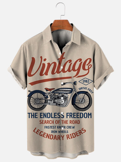 Men's Retro Motorcycle Print Hawaiian Short Sleeve Shirt