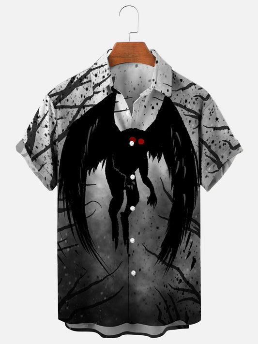 Men's Mothman Print Hawaiian Holiday Short Sleeve Shirt