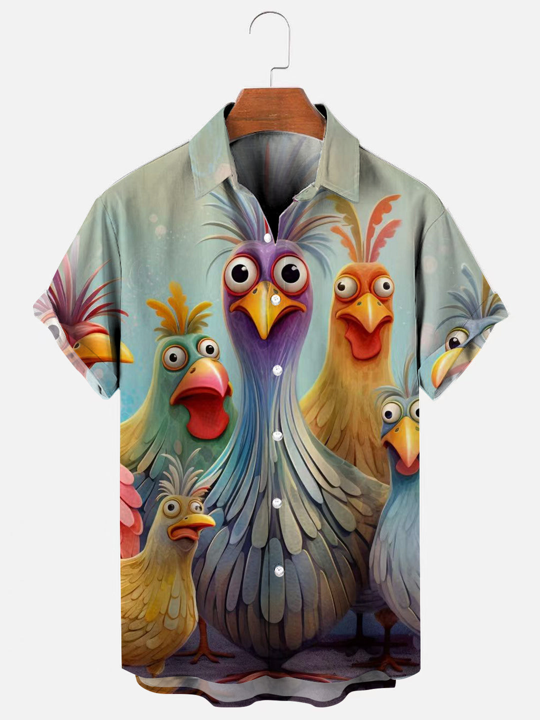 Men's Colorful Chicken Graphic Print Hawaiian Short Sleeve Shirt