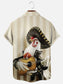 Men's Rooster Guitar Print Hawaiian Short Sleeve Shirt