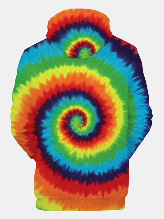 Men's Fashionable Rainbow Spiral Tie Dye Print Long Sleeve Hoodie