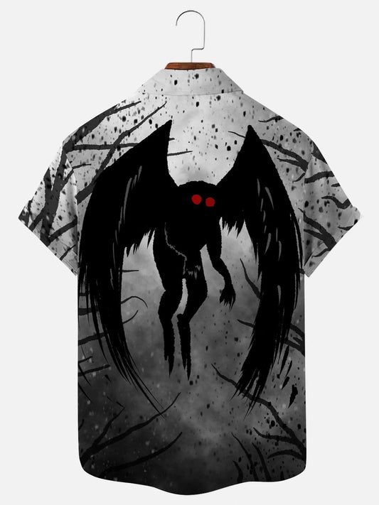 Men's Mothman Print Hawaiian Holiday Short Sleeve Shirt