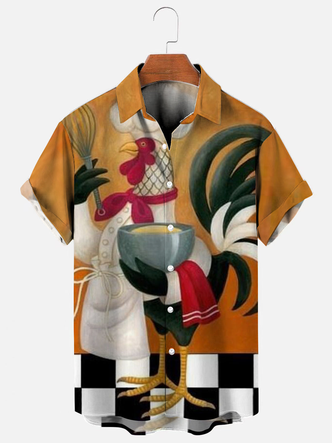 Men's Rooster Chef Print Hawaiian Short Sleeve Shirt