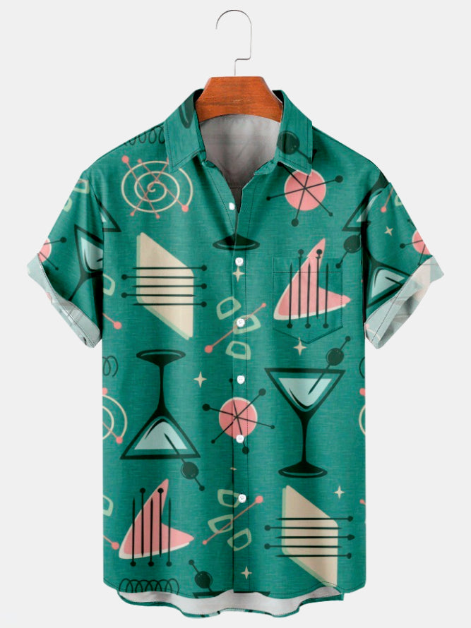 Men's Geometric Casual Short Sleeve Hawaiian Shirt with Chest Pocket