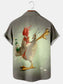 Kung Fu Rooster Print Short Sleeve Shirt