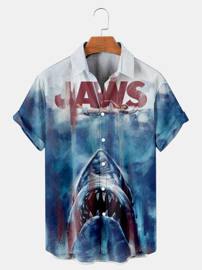 Men'S Ocean Shark Printed Short Sleeve Shirt