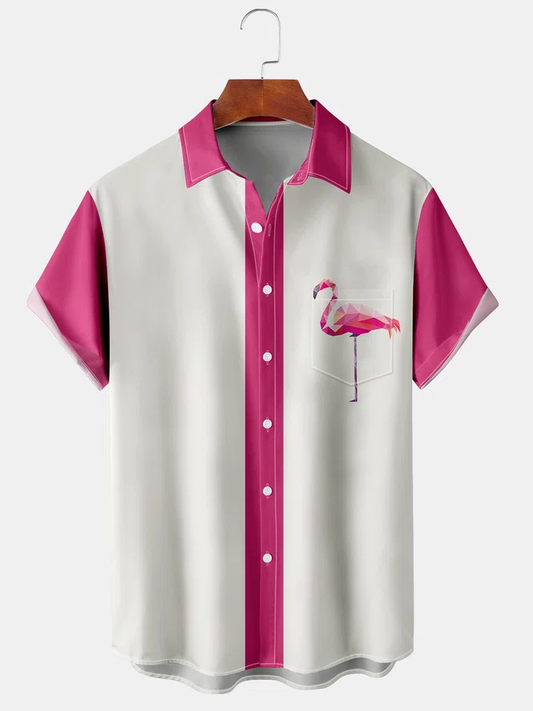 Men's Flamingo Print Casual Short Sleeve Hawaiian Shirt