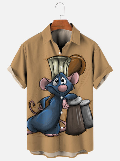 Men's Ratatouille Cartoon Print Hawaiian Short Sleeve Shirt