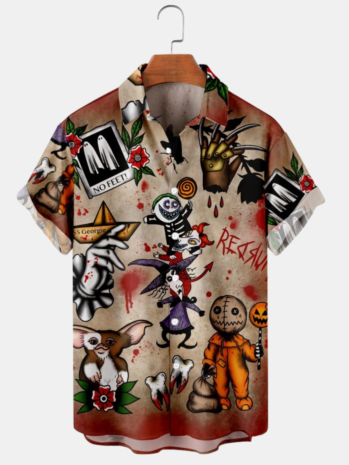 Men's Halloween Fun Animated Print Short Sleeve Shirt