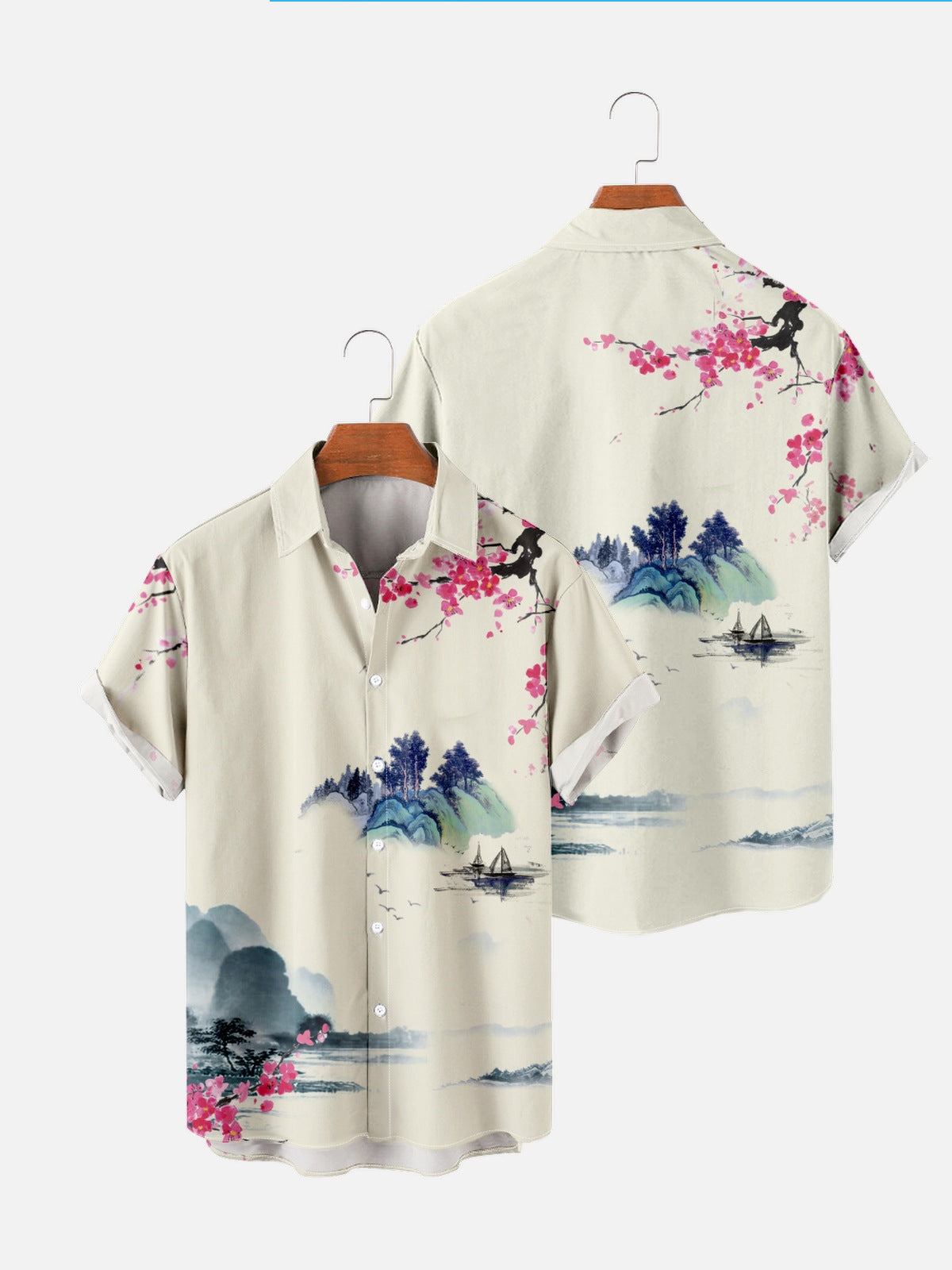 Men's Landscape Print Casual Vacation Short Sleeve Shirt