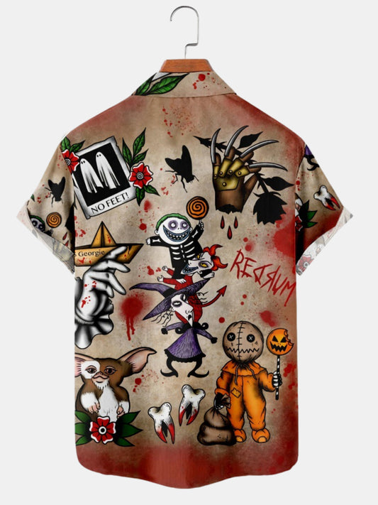 Men's Halloween Fun Animated Print Short Sleeve Shirt