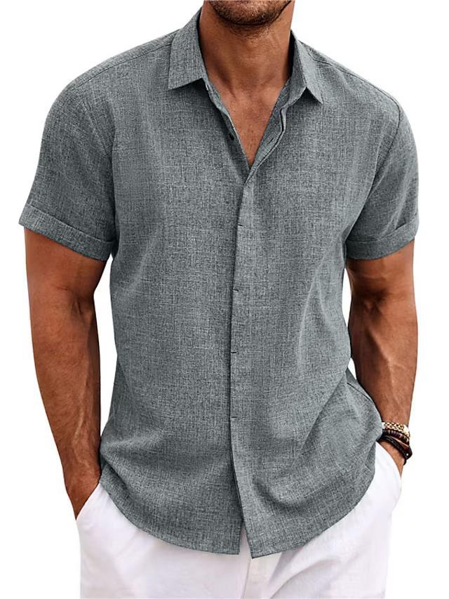Men's Linen Loose Solid Color Short Sleeve Cotton Linen Shirt