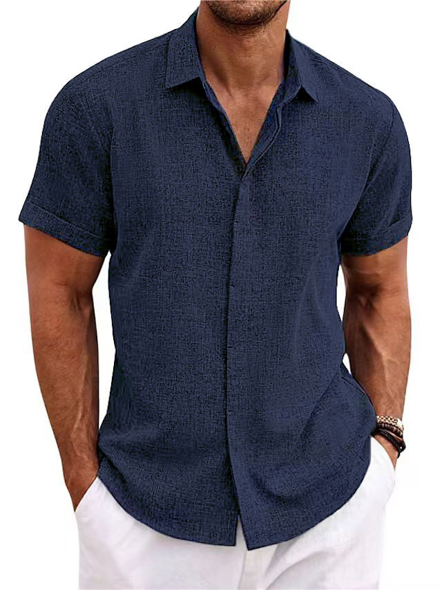Men's Linen Loose Solid Color Short Sleeve Cotton Linen Shirt