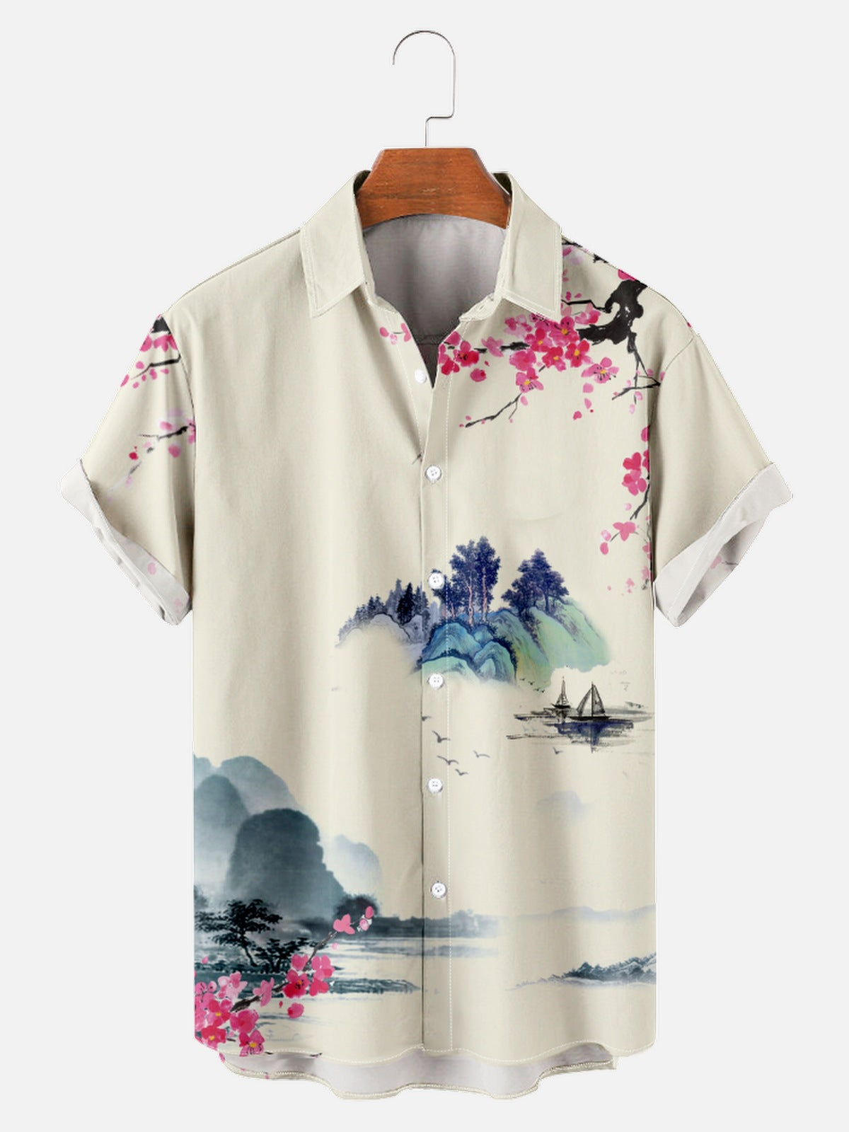 Men's Landscape Print Casual Vacation Short Sleeve Shirt