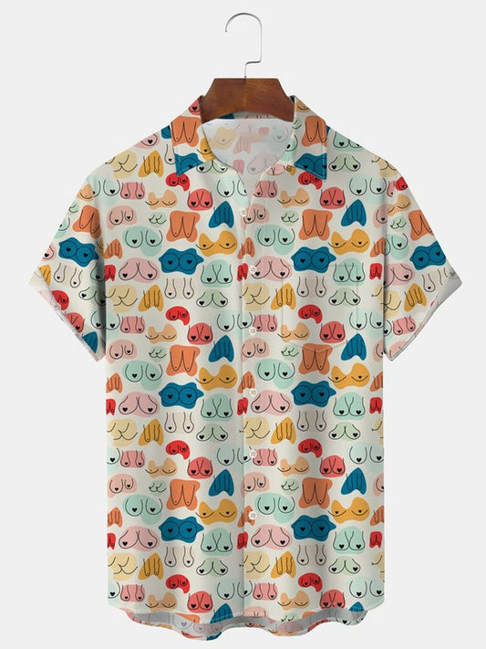 Ladies Chest Print Casual Short Sleeve Shirt