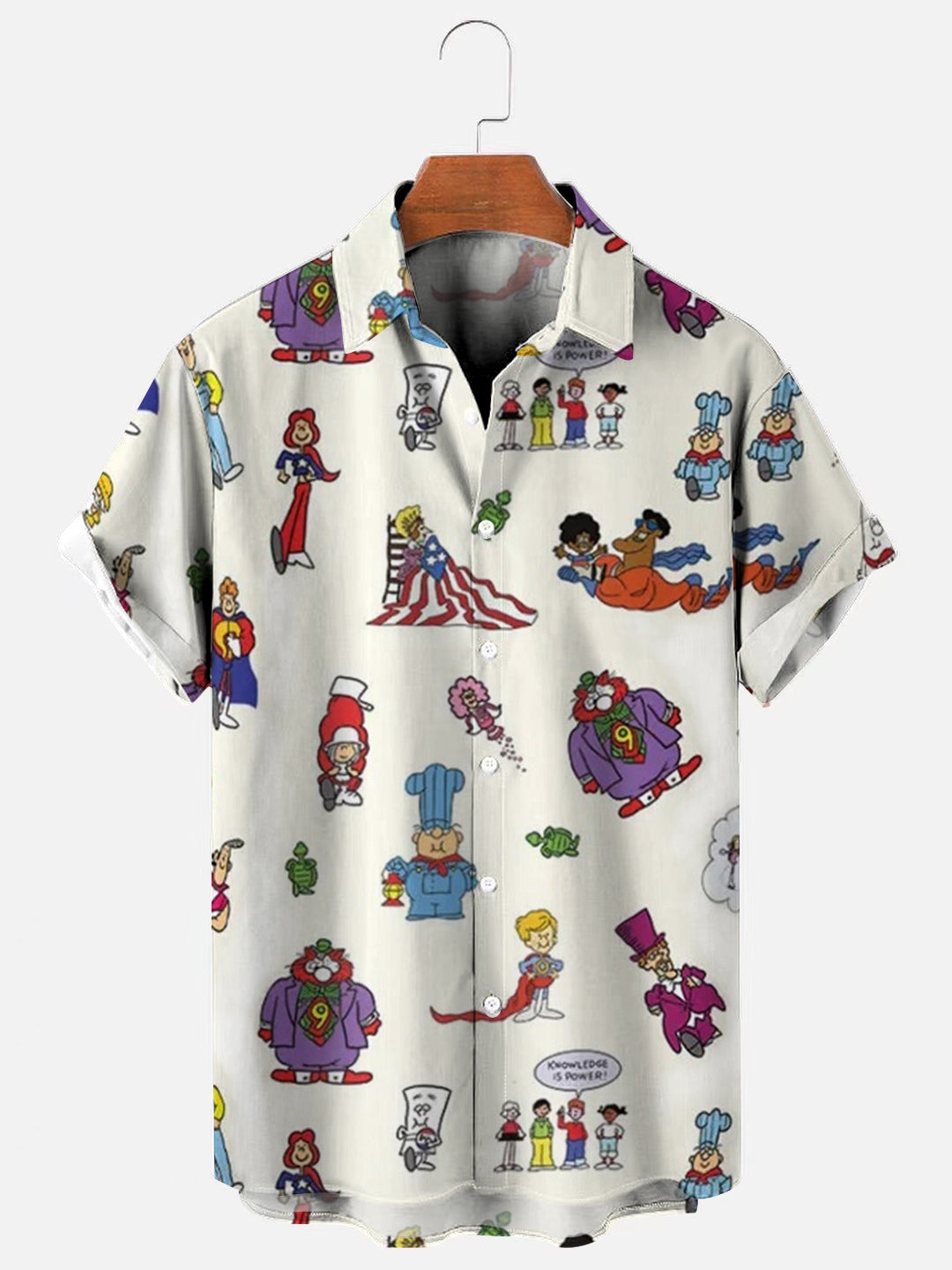 Men's Schoolhouse Rock Character Print Hawaiian Short Sleeve Shirt