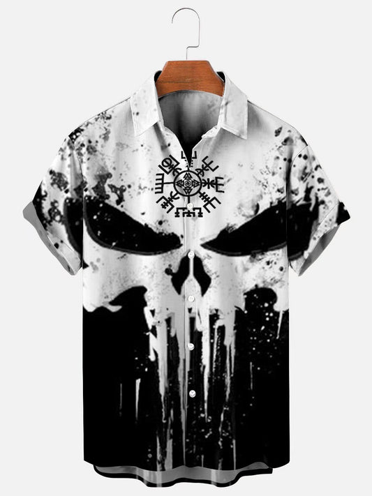 Men's Viking Vegvisir Skull Print Short Sleeve Shirt