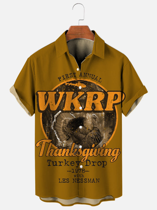 Men's Wkrp Turkey Drop Thanksgiving Holiday Short Sleeve Shirt