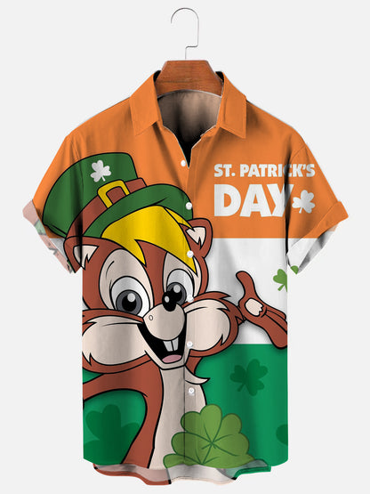 Men's St. Patrick Cartoon Print Casual Short Sleeve Shirt