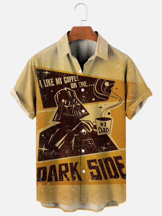 Men's Vintage Star Wars Coffee Poster Print Hawaiian Short Sleeve Shirt