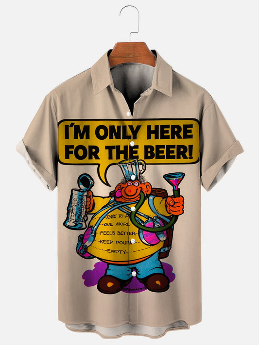 Vintage 1980s I'm Only Here For The Beer Cartoon Short Sleeve Shirt