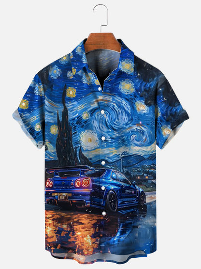 Starry Night Racing Art Poster Print Hawaiian Short Sleeve Shirt