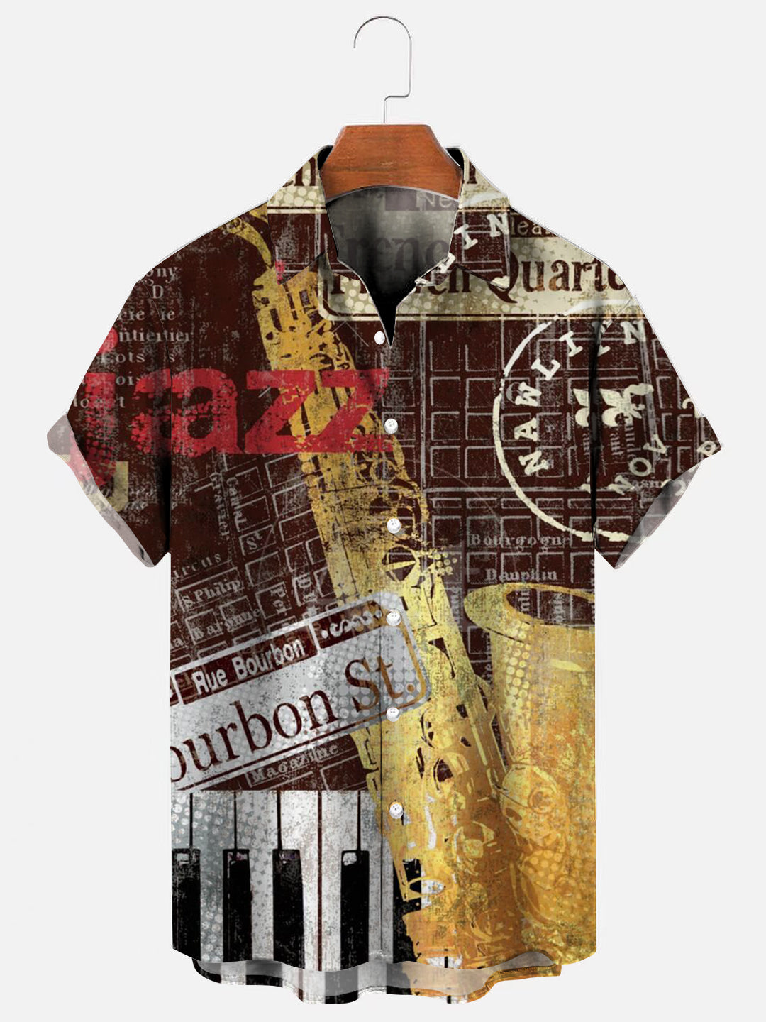 Men's Vintage Jazz Poster Print Hawaiian Short Sleeve Shirt