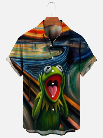 Screaming Muppet Frog Poster Print Hawaiian Short Sleeve Shirt