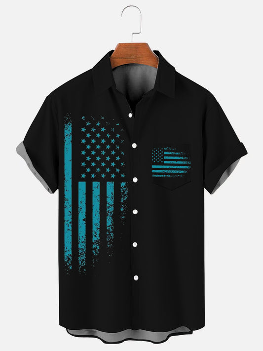 Men's Independence Day Flag Print Hawaiian Short Sleeve Shirt