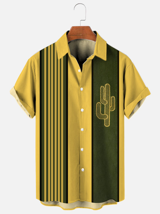 Men's Cactus Cowboy Print Vintage Bowling Shirt
