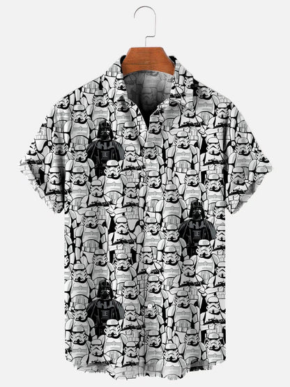 Men's Cartoon Stormtrooper Crowd Print Hawaiian Short Sleeve Shirt