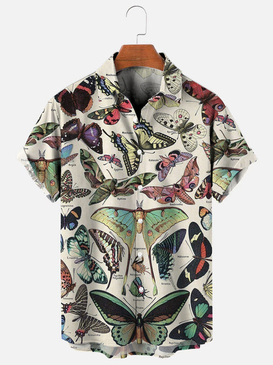 Men's Vintage Butterfly Print Hawaiian Short Sleeve Shirt
