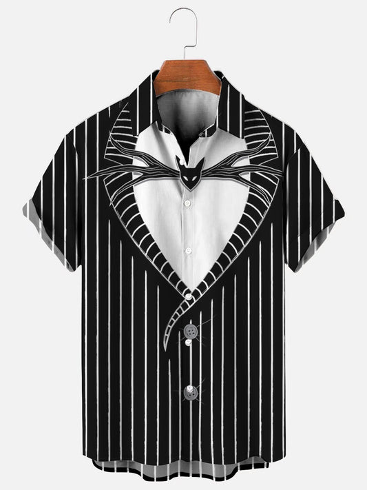 Men's Striped Gentleman's Halloween Costume Printed Holiday Short Sleeve Shirt