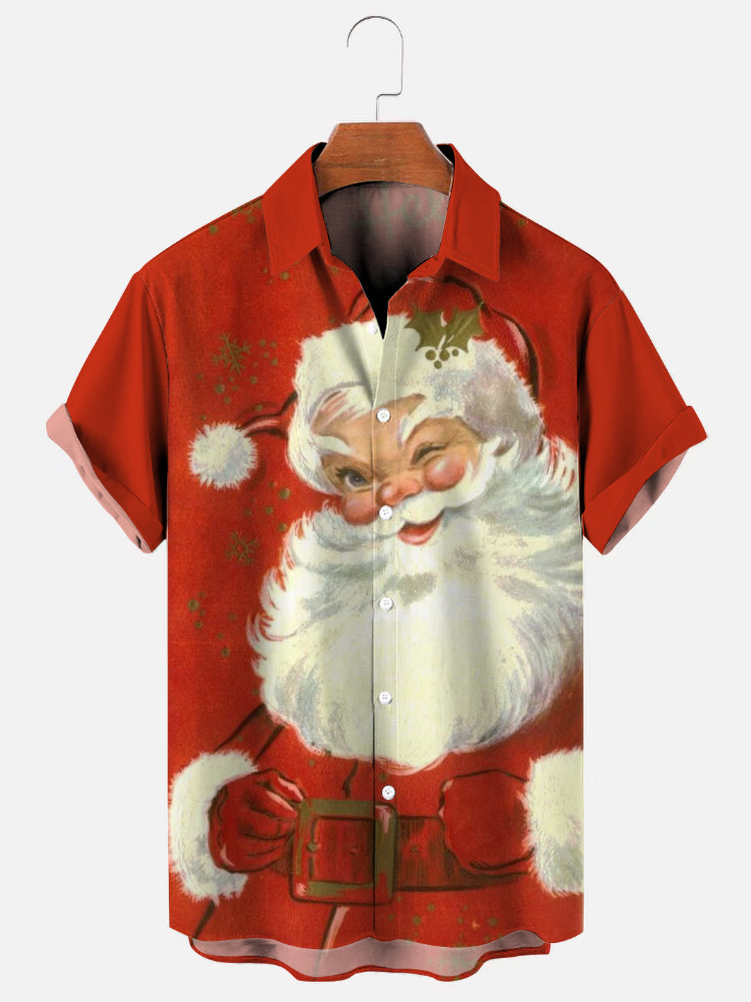 Winking Santa Retro Print Casual Short Sleeve Shirt