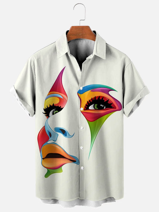 Face Abstract Art Print Casual Short Sleeve Shirt