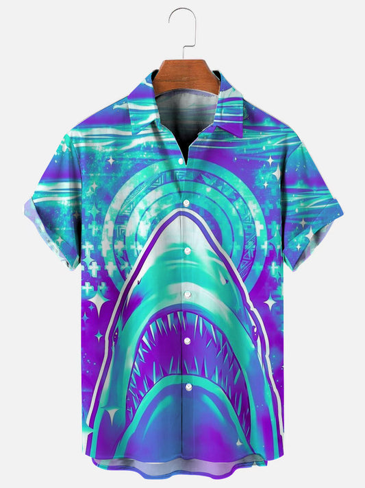 Jaws Poster Print Hawaiian Short Sleeve Shirt