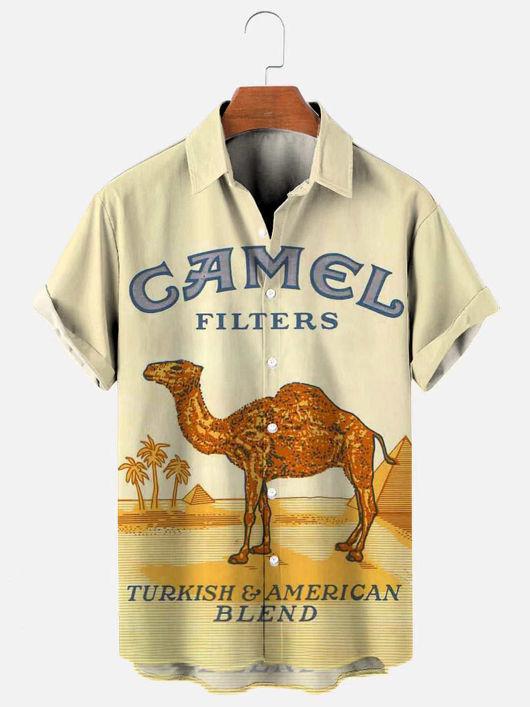 Men's Vintage Desert Camel Print Hawaiian Short Sleeve Shirt