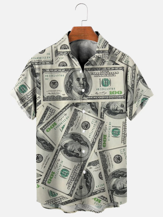 Men's Fashion 3D Dollar Graphic Print Short Sleeve Shirt