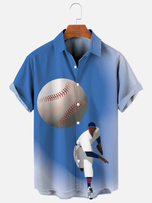 Men's Baseball Print Hawaiian Short Sleeve Shirt