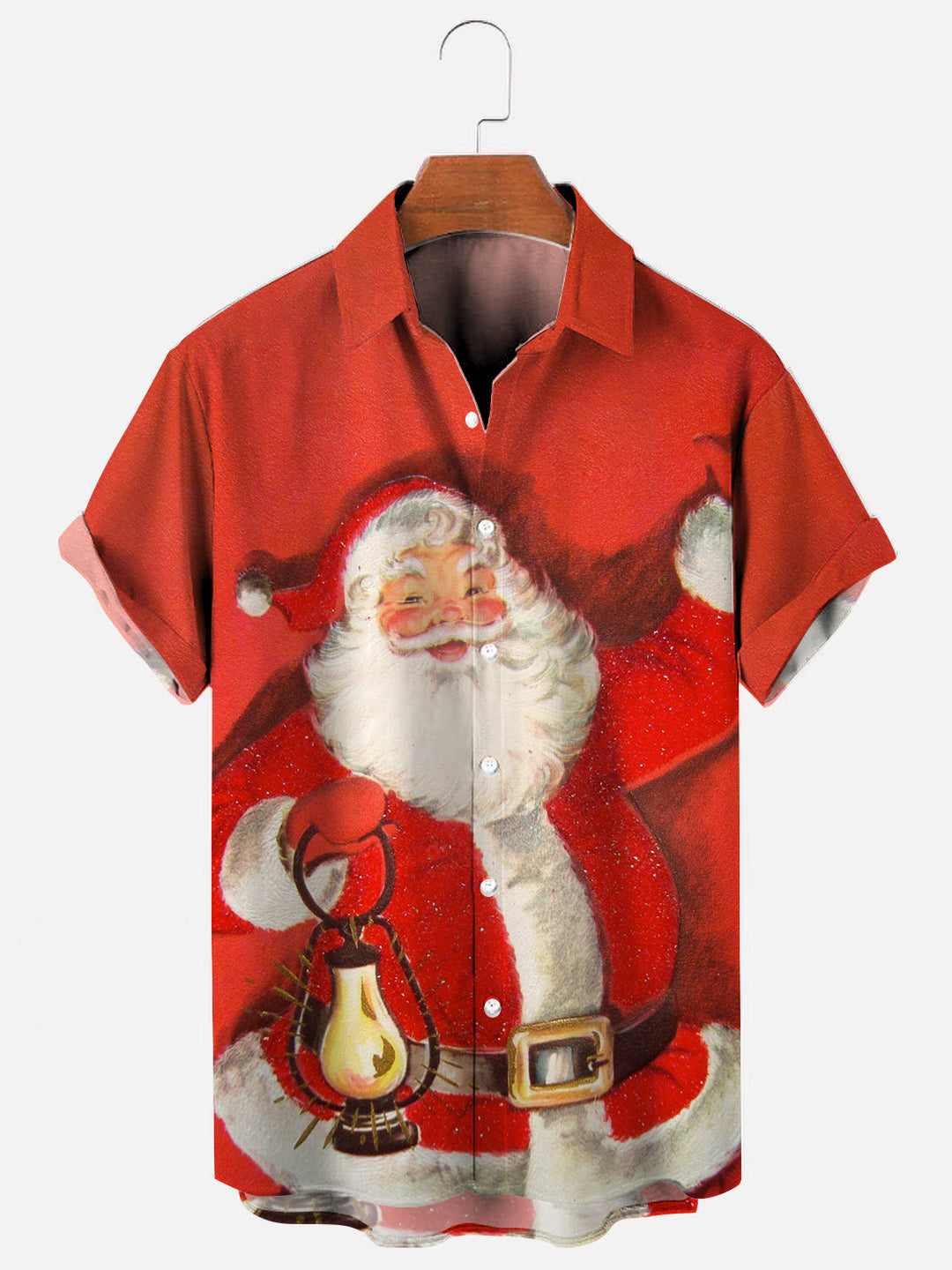 Men's Christmas Santa Print Hawaiian Holiday Short Sleeve Shirt