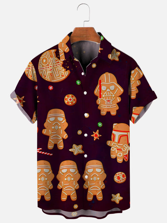 Men's Christmas Gingerbread Man Print Hawaiian Short Sleeve Shirt