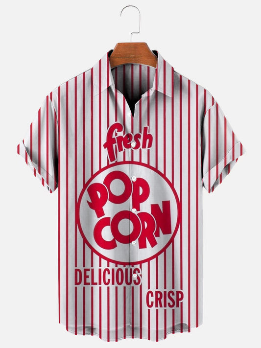 Men's Retro Popcorn Box Print Hawaiian Short Sleeve Shirt