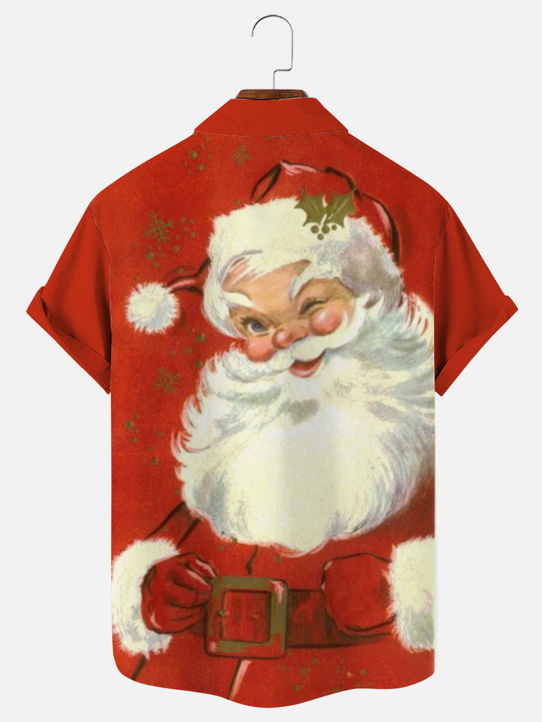 Winking Santa Retro Print Casual Short Sleeve Shirt