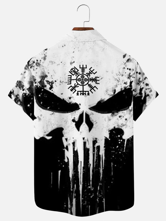 Men's Viking Vegvisir Skull Print Short Sleeve Shirt