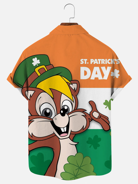 Men's St. Patrick Cartoon Print Casual Short Sleeve Shirt