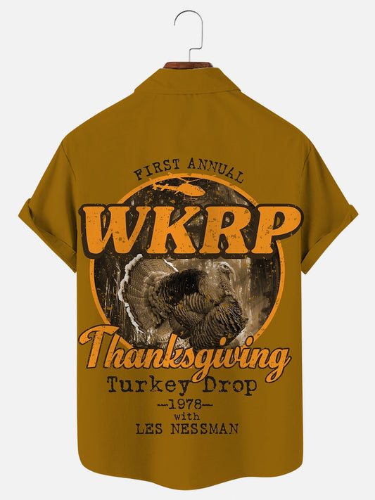 Men's Wkrp Turkey Drop Thanksgiving Holiday Short Sleeve Shirt