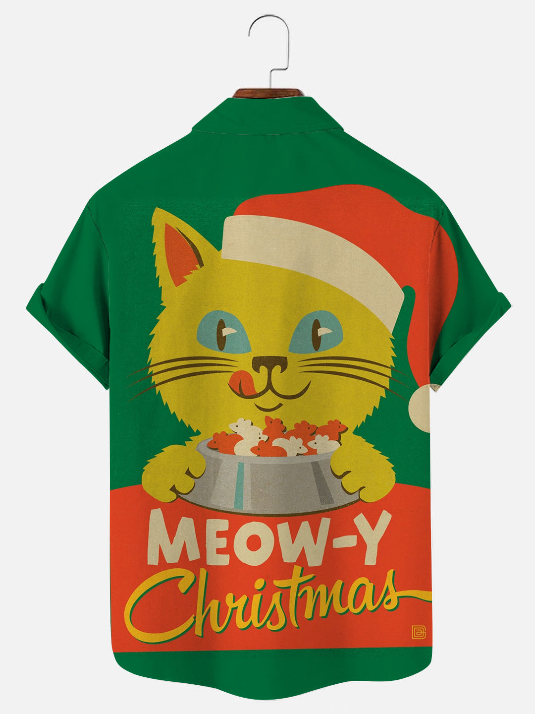 Men's Vintage Christmas Cat Poster Print Holiday Short Sleeve Shirt