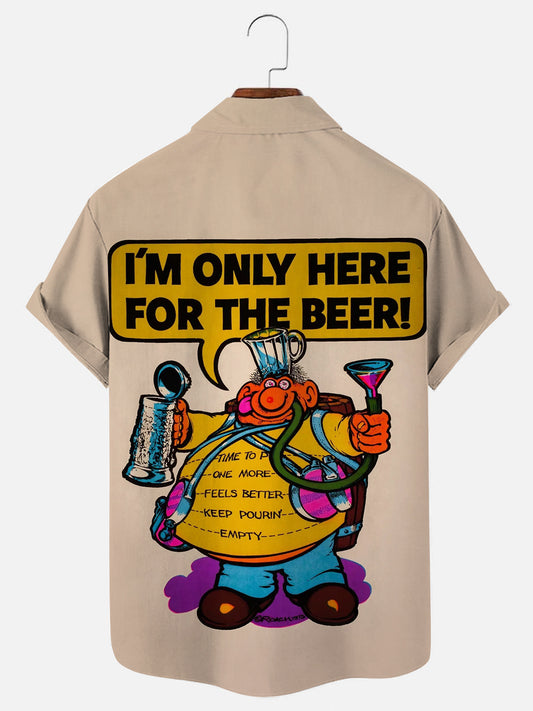 Vintage 1980s I'm Only Here For The Beer Cartoon Short Sleeve Shirt